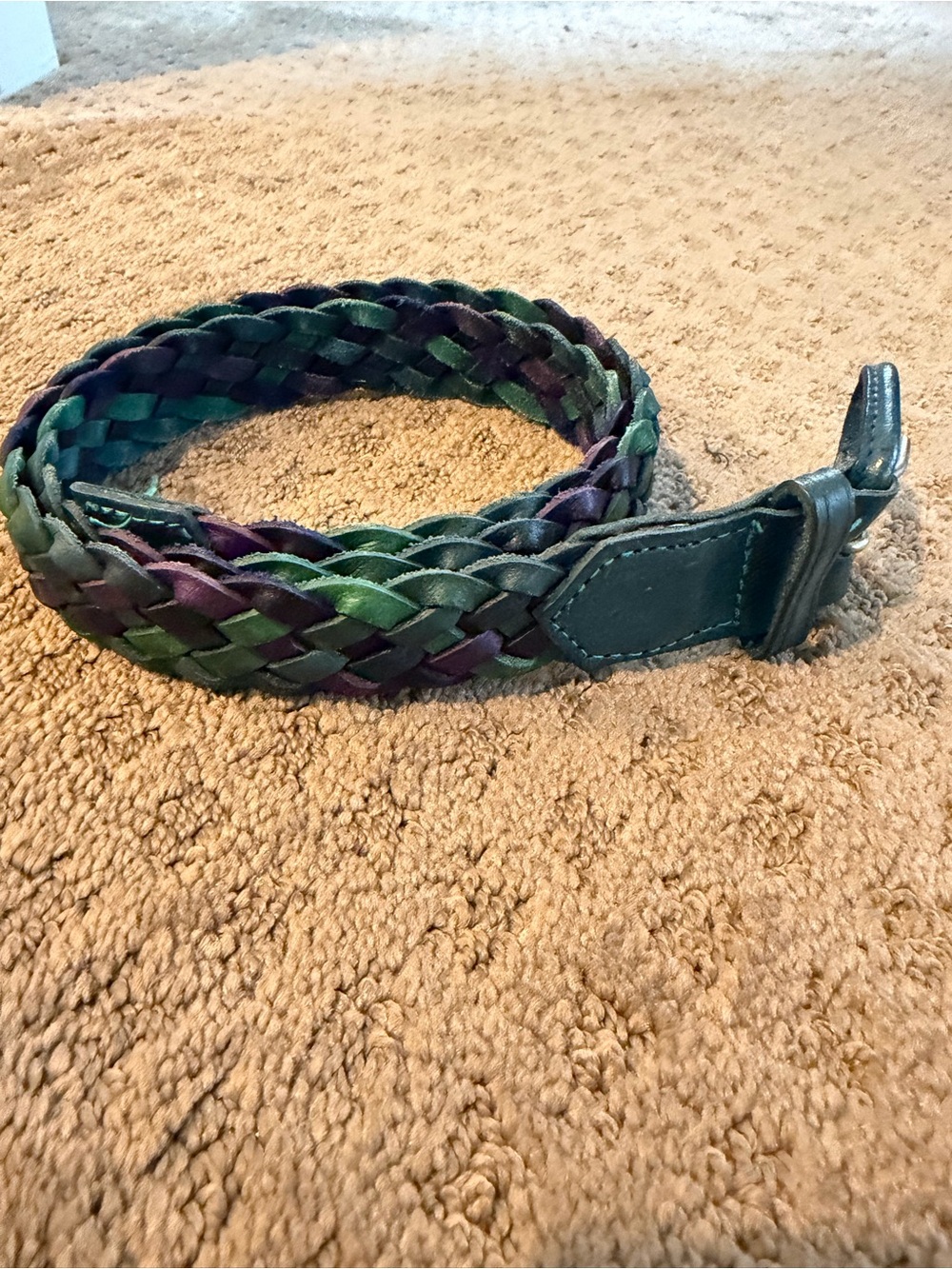 VTG Omega Green Purple Braided Leather Belt.